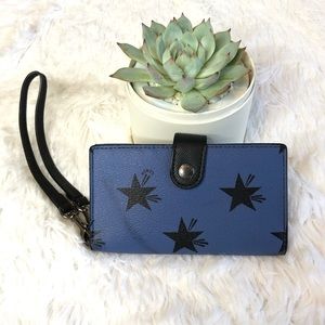 Coach Blue & Black Star Phone Case Wallet Wristlet